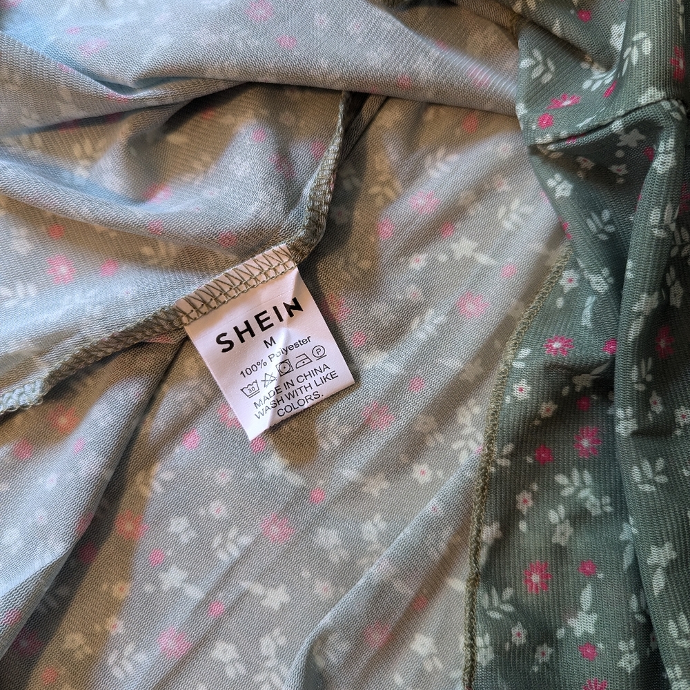 Ditsy Floral 🌺 Flowers Sheer Mesh Olive Tank Top Med - Picture 6 of 6